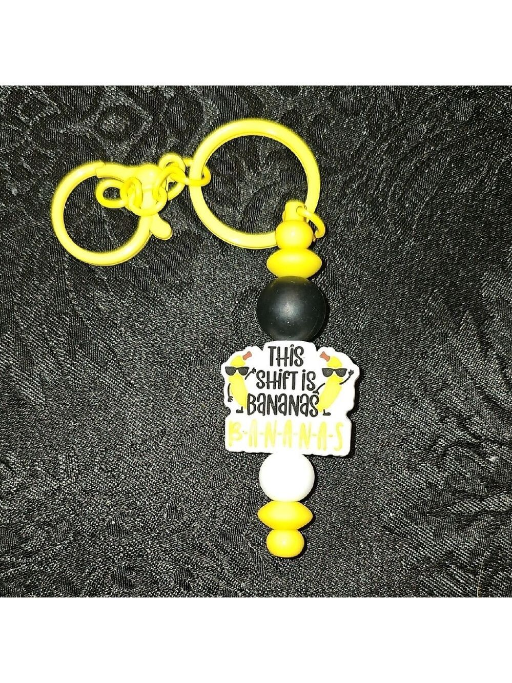 Handmade Yellow and Black "This Shift Is Bananas...b-a-n-a-n-a-s" Keychain
